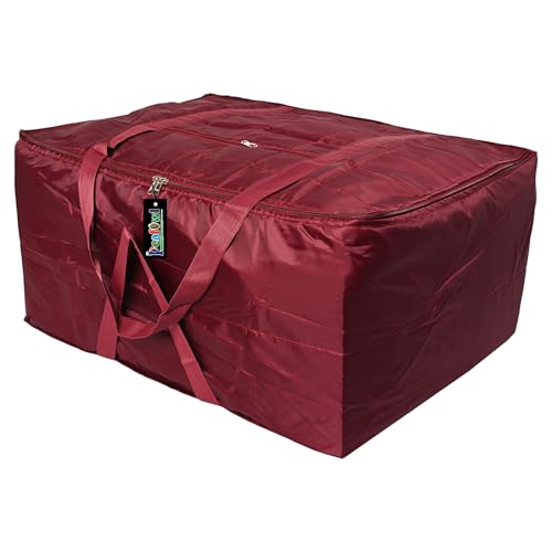 Image of Peafowl Jumbo Blanket Bag | Double Bed Blanket Cover | Saree Storage Bag | King Size Cloth Organizer with Waterproof & Dustproof Fabric (Maroon)