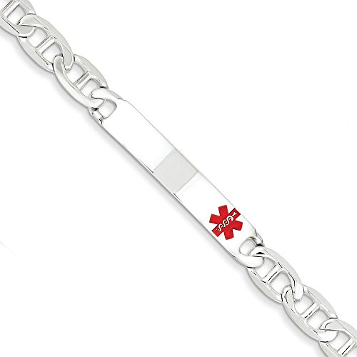 .925 Sterling Silver 7.00MM Red Enamel Medical Alert ID Anchor Link Bracelet 7.50