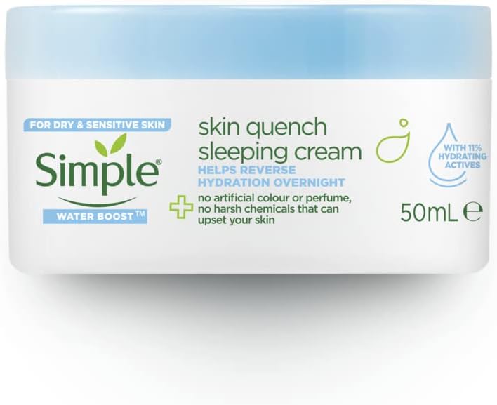 Simple Water Boost Sleeping Night Face Cream, Restore Hydration, Moisturizer, Non-Oily Feel, For Dehydrated, Dry Or Sensitive Skin, 50Ml