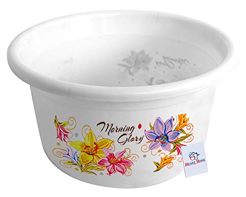 Image of Heart Home Flower Print 2 Pieces Unbreakable Plastic Multipurpose Bath Tub /Washing Tub 25 LTR (Blue & White)-HEART10600
