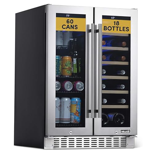 Image of NewAir 24 inch Dual Zone Beverage Refrigerator & Wine Cooler for 18 Bottles & 60 Cans | Freestanding or Built-In Under Counter Mini Fridge for Beer, Wine and Soda | Stainless Steel