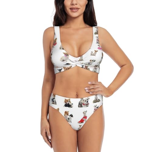 Bikini imprimé chiens pour vos vacances - Ensemble deux pièces de piscine confortable