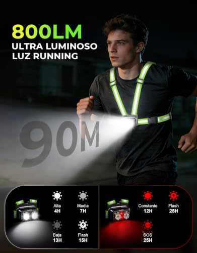 Miniatura 2 de Eoiwuy 800lm Ultra Brillante Luz Running Con Luz Trasera, Luz Para Correr De Noche, 7 2 Modos 45 Haz Ajustable 360 Reflectante, Chaleco Reflectante Ipx4 Impermeable Para Paseo Trotar, 4-25h Uso