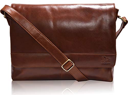 Leather Messenger Bag - 14 Inch Laptop Bag or Office Briefcase for Men