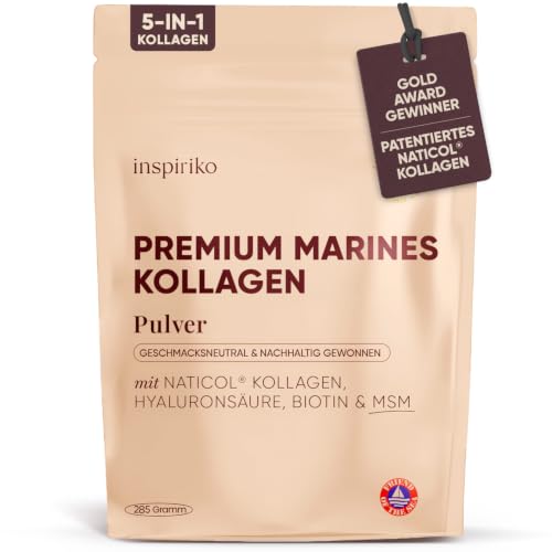 Inspiriko Marines Kollagen Pulver Naticol Kollagen Peptide (Typ I II & III) mit Vitamin C Hyaluronsäure Biotin & MSM Geschmacksneutrales Fischkollagen für Haut Haare & Nägel.