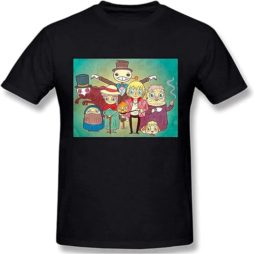 Howl's Moving Castle - Camiseta de algodón con cuello redondo para hombre, camiseta de manga corta para correr y entrenar, Negro, M