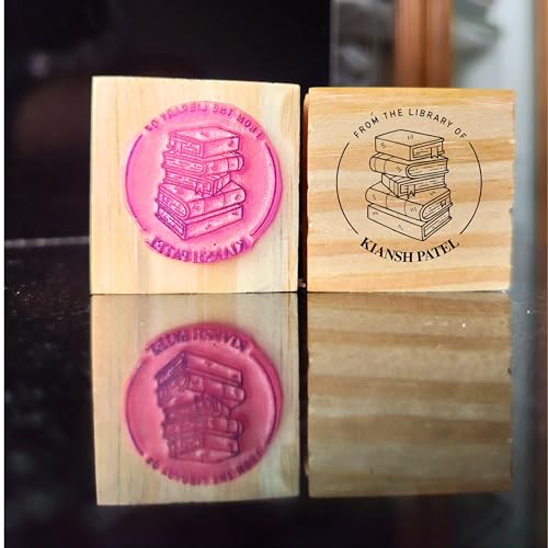 Image of Kunya Personalised Book Stamp with Your Name(3.5 cm Dia), customised for Stamping Books for Readers, Great Gift for booklovers, Kids, Teachers (Bookworm)