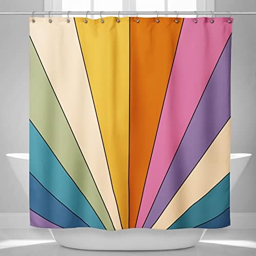 Fablus Retro Boho Rainbow Shower Curtain for Bathroom, 72" W x 72" L Vintage Sunset Shower Curtain, Abstract Colorful Pop-Art Shower Stall Decor, Durable Fabric Shower Curtain with Hooks