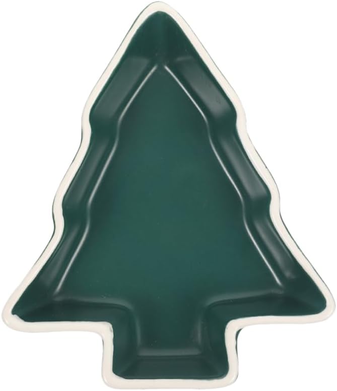 Hemoton Small Christmas Tree Candy Dish, Green Ceramic Xmas Serving Bowl for Snacks Nuts Dips, Mini Holiday Appetizer Plates, Decorative Trinket Tray for Party Hosting