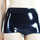 Rubberfashion Latex Hotpants - extra Dicke Rubber Gummi Hose Pants - Shorts - Latex Slip Dessous Pantys für Damen und Herren schwarz 0.8mm S