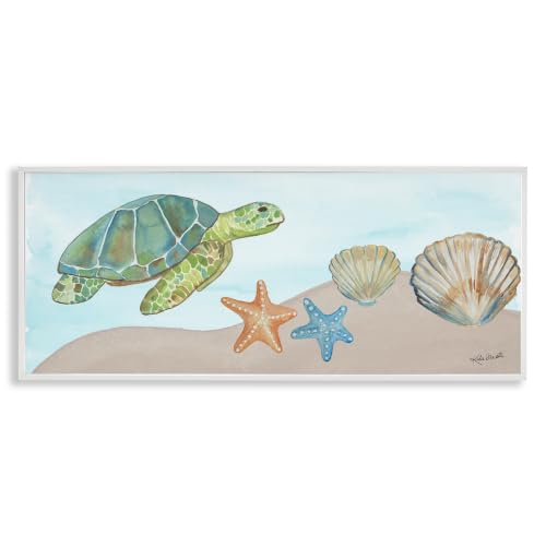 Green Turtle Sea Life Coastal, 13 x 30 Inch Framed Giclée Print