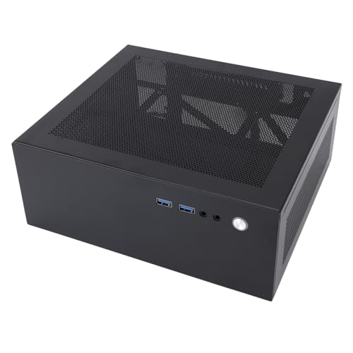 Gabinete compacto para PC, cubierta de malla perforada para disipación térmica eficiente, compatible con placa base Mini-ITX, soporte horizontal para uso doméstico miniatura 6