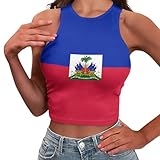 ハイチ国旗サマースリムレンダーショートセクシーレディースノースリーブスキニークロップトップタンクトップクロップベスト, ハイチ, Medium