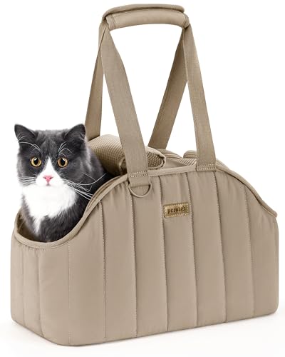 pecute Hundetasche für Kleine Hunde 3kg, Tragetasche Hund Hundetragetasche Leichte, Faltbare Hundetransportbox, Katzen Transporttasche für Unterwegs (Khaki)