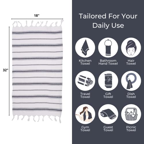 Feshka Turkish Hand Towels Set Of 2-100% Organic Cotton, 18X32 Prewashed Super Absorbent Peshtemal Towel For Hand, Kitchen, Face, Hair, Gym, Dishcloth, Yoga, Tea, Farmhouse Boho Decor (Navy) #TOP4