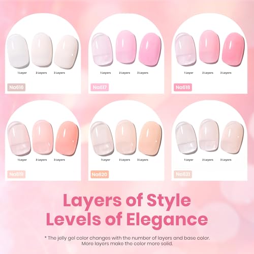 Image of Beetles Nude Pink Gel Nail Polish Set, 6 Colors 15ML HEMA-Free Pink Jelly | Full Size Sheer Gel Polish Translucent Nail Concealer High Gloss Soak Off UV Salon Colorful Bottle Gel Gift