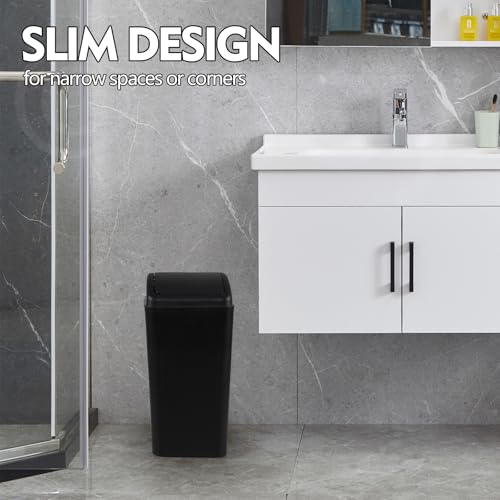 Image of 4.5 Gallon Plastic Swing Top Garbage Bin, Slim Trash Can with Lid for Kitchen, Office, Bedroom, 1 Pack(Black)