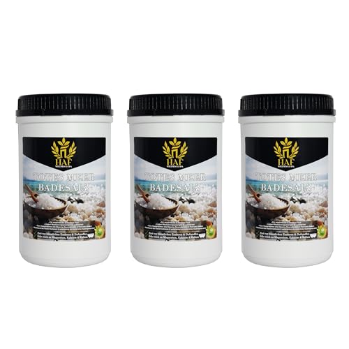 HAF® Sales de baño de alta calidad para pieles sensibles y secas, sal marina 100% natural de Jordania para el alivio del estrés, sal mineral para un buen sueño y cuidado personal, 3 kg en latas