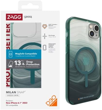 Gear4 ZAGG Milan Snap Case Apple iPhone 14, D30 Drop Protection Up to (13ft│4m), Wireless Charging Compatible, Reinforced Top, Bottom & Edges - Green Swirl