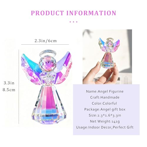 Image of 3'' Colorful Crystal Guardian Angel Figurine Christmas Angel Gift for Women | Glass Angel Statues for Valentine's Day Wedding Christmas Home Table Decoration Collectible,Birthday Gift For Sister