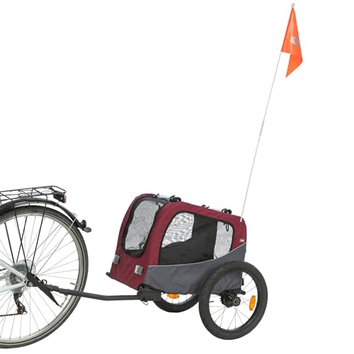 Trixie Fahrrad-Anhänger für Hunde sicherer Tiertransport zusammenklappbar grau und rot Größe S: 53 × 60 × 60/117 cm