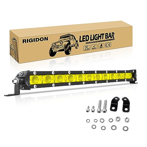 RIGIDON 13Inch 60W Amber LED Light Bar, Slim Single Row Light Bar Floodlight Waterproof LED Work Light for Truck Boat Car ATV UTV SUV