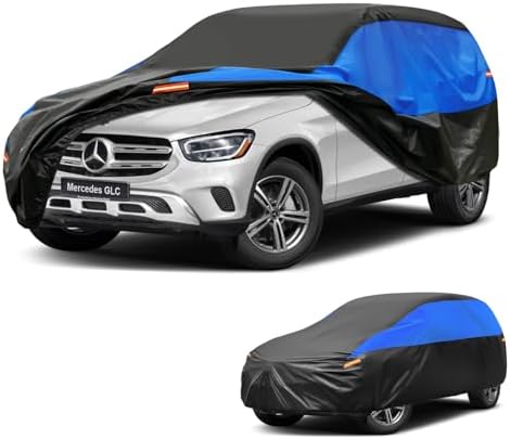 Gunhyi Autoabdeckung Wasserdicht Atmungsaktiv, SUV Abdeckplane für Mercedes Benz GLC Klasse 300e 200 220 300 GLC43 GLC63, Auto Abdeckung Schwarz Blau vollgarage Autoplane für Regen
