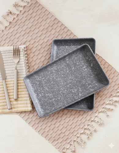 Image of Serving Platter | Melamine Snack Platter | Multi-Purpose Kitchen Serving Platter | Versatile Chip and Dip Tray for Snacks, Starters & Desserts | Lightweight & Dishwasher Safe | Set of 2 (GREY-R)