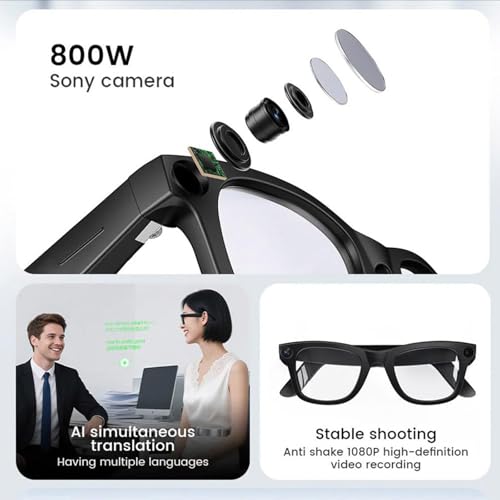 Cyanvue Ai Smart Glasses - Camera con Music & Call Features Waterproof per Men Women con Sunglasses 8 mega pixel