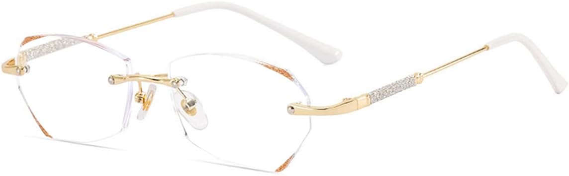 LUFF Rimless Reading Glasses for Women, Fashion Lightweight Anti Blue Light Readers Classic Metal Comfortable Frame Glasses
