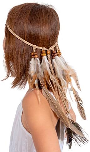 Skeleteen Indian Feather Headband Accessories - Native American Tribal Costume Head Dress with Feathers for Women and Kids