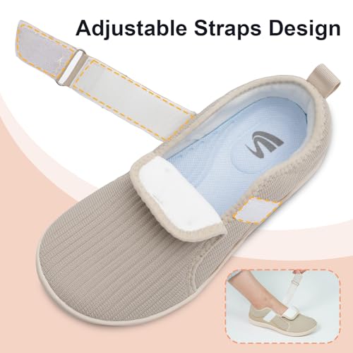 Image of Spesoul Wide Womens Walking Shoes Adjustable Diabetic Shoes Breathable Zero Drop Barefoot Shoe Neuropathy Edema Nursing Shoe Wide Width Sneakers