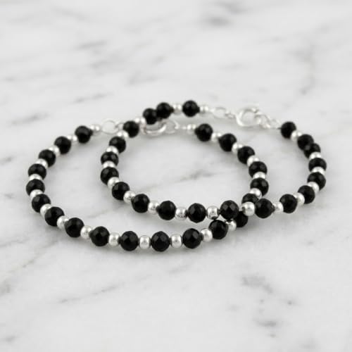 Image of Parnika (Formerly MJ 925 Traditional Silver & Black Crystals Baby Nazariya Kids Silver Bracelet in Pure 92.5 Sterling Silver for Kids - One pair