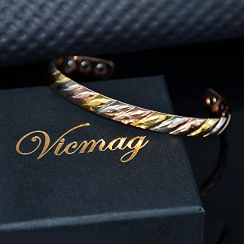Vicmag Copper Bracelet For Men Women Magnetic Magnet Brazaletes 100% Solid Pure Copper Jewelry Gift Cuff Bangles (Tricolor) #TOP7
