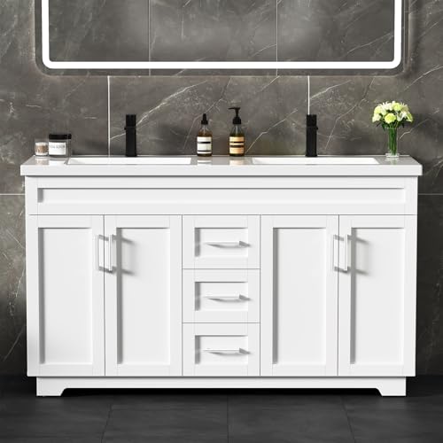 SSFEG 60 Inch Bathroom Vanity with Sink,Modern Solid Wood Bathroom Storage Vanity w/Undermount...