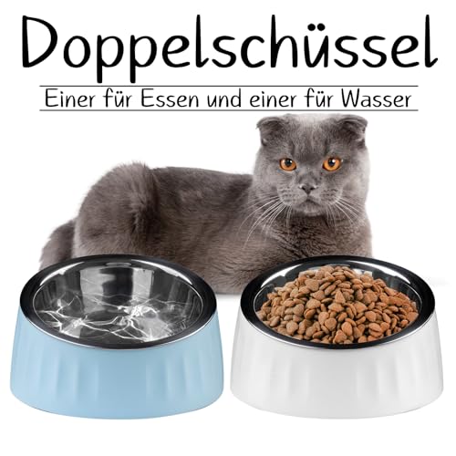 Sinbeon Katzennapf, 2 Stück 15° Schräg Futternapf Katze Edelstahl Set Mit Rutschfester Unterseite, Erhöhter Fressnapf Katze Hundenapf für Wasser Snack
