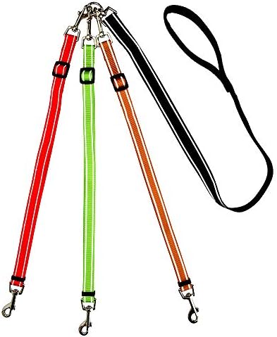 3 Way Dog Leash Reflective Adjustable Coupler No Tangle Detachable 3 in 1 Multiple Dog Leash with Soft Padded Handle for 1 2 3 Dog Pet Cat Puppy Walking Training (3 Way Multi-Color)