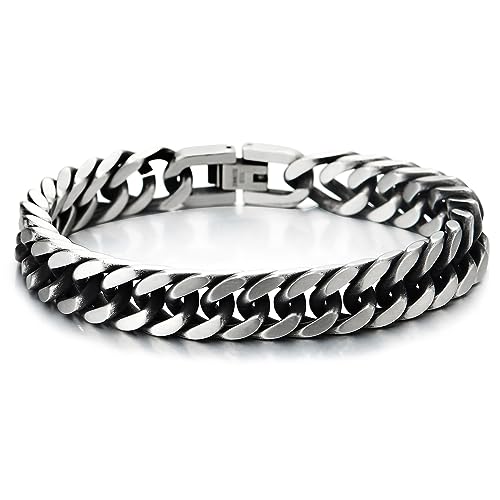 COOLSTEELANDBEYOND Acero Inoxidable Plata Negro Dos Tonos Cadena Barbada Pulsera...