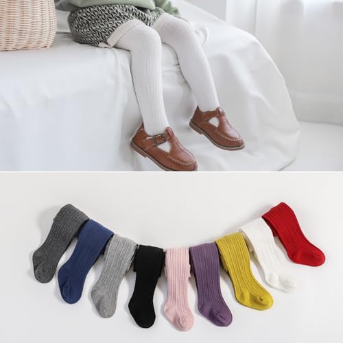Image of EPEIUS Baby Girl Tights Cable Knit Cotton Seamless Footed Leggings 0-6Y | STAY-UP BABY TIGHTS. High elastic waist, smooth toe. Fits 0-3m newborn, infant & toddler. Ideal for daily wear & dresses.