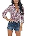 NUOREEL Women's Classic Plaid Shirt Button Down Shirts Roll Up Long Sleeve Cuffed Shirts (Orchid and Iris, Large)