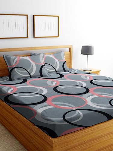 DECORUM Glace Cotton Fitted 1 Bedsheet King Size (72"x78") | All Around Elastic | Cotton Feel | 2 Pillow Covers (17"x27") | F