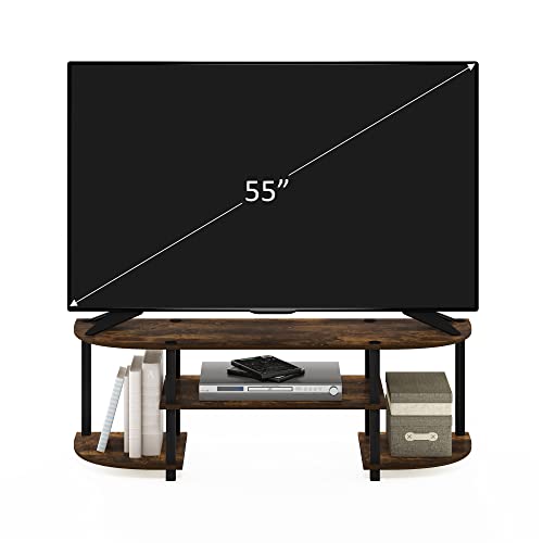 Image of Furinno Turn-S-Tube Wide TV Entertainment Center, Amber Pine /Black | Toolless Entertainment Center with Open Storage Shelves, Media Console Table with Soundbar Shelf for Living Room, Bedroom