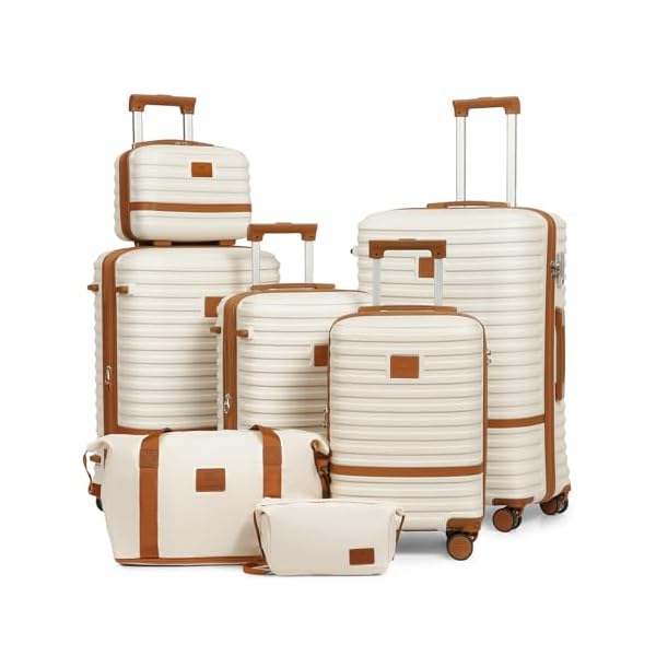 Joyway Luggage Set 7 Piece Suitcase Sets with Spinner Wheel,Hardside Expandable Travel Laggage with TSA Lock (18/20/24/28 White
