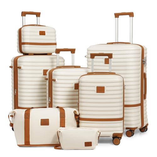 Joyway Luggage Set 7 Piece Suitcase Sets with Spinner Wheel,Hardside Expandable Travel Laggage with TSA Lock (18/20/24/28 White by Joyway - Used condition - US$159.98