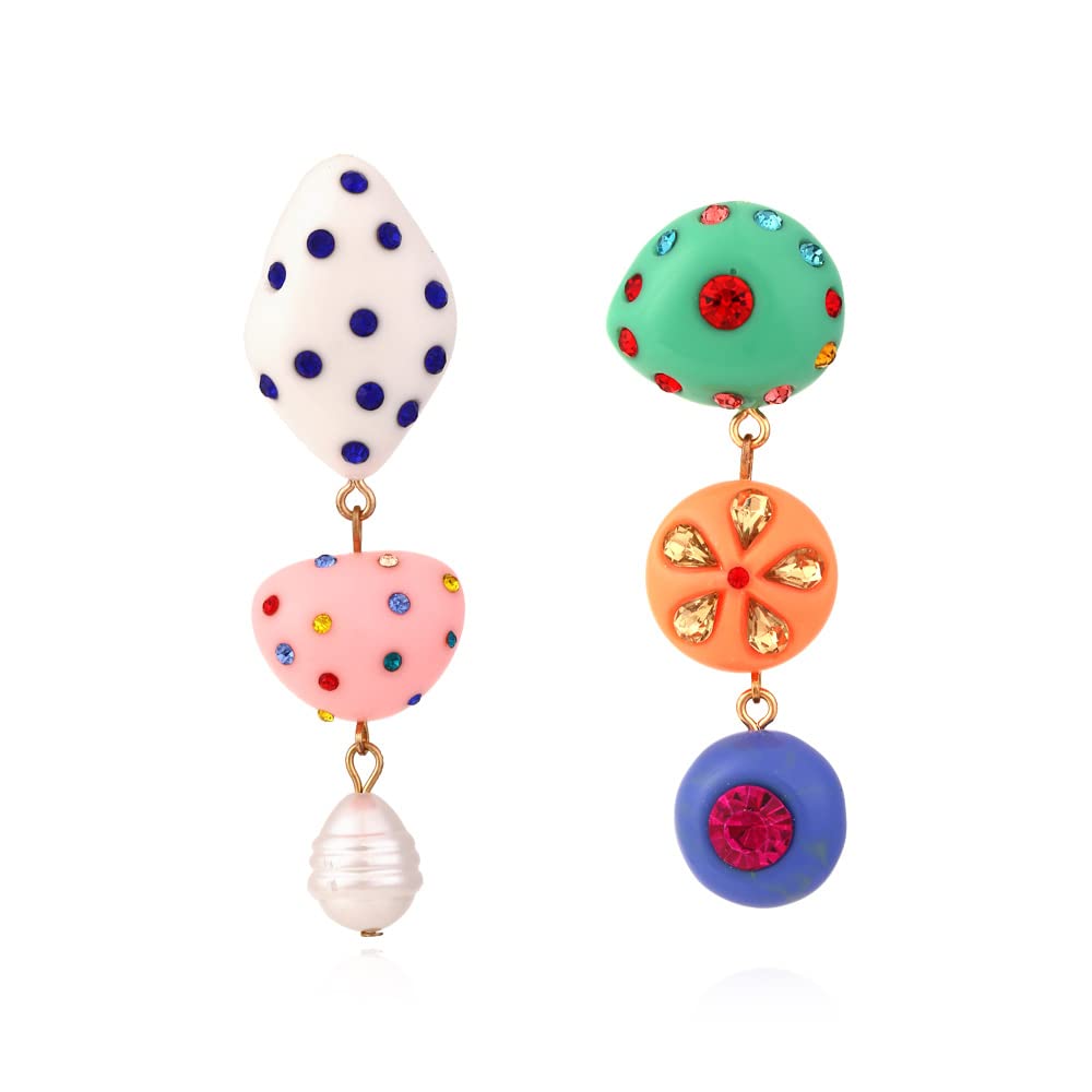 CASOLVX Colorful Asymmetrical Earring Candy Color Earrings Statement Dangle Fun Earring Long Aesthetic Acrylic Jewelry for Women