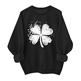 St. Patrick's Day Sweatshirt für Damen, lustig, niedlich, Leopardenmuster, Zwerg, Kleeblatt, Pullover, Tops, Paddy's Day, Irische Feier, Kostüm, 17. März Outfit, schwarz 1, 3XL