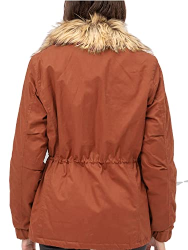 KOGMO Womens Fully Lined Zip Up Anorak Jacket Detachable Faux Fur Trim-M-RUST