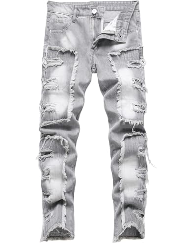Boy's Stacked Jeans Skinny Fit Ripped Destroyed Distressed Fashion Comfy Denim Jeans Pants
