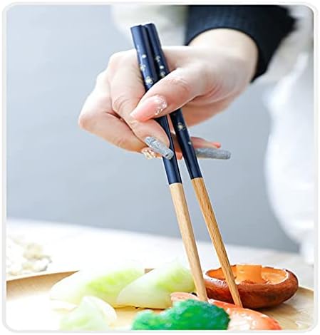 Rpanle 5 Pairs Natural Wooden Chopsticks Reusable, with Classic Japanese Print, Lightweight Washable Chop Sticks for Sushi, Asian Dishes