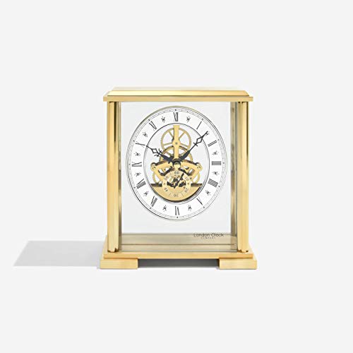 London Clock 2085 Square top skeleton mantel clock, 19 x 16 x 8cm, Gold - Image 3